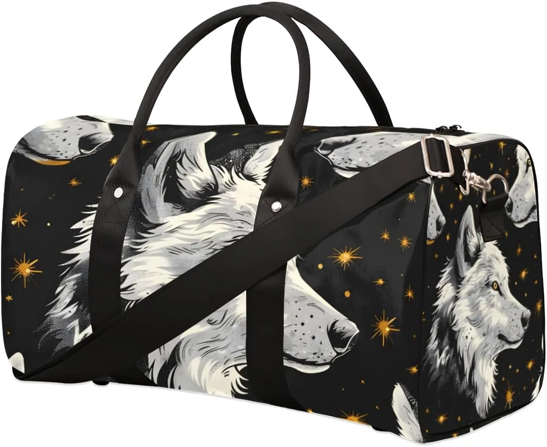 Fantasy Wolves Travel Duffle Bag for Women Men Gym Duffel Foldable Bag Waterproof Weekender Night Forest Duffle Tote