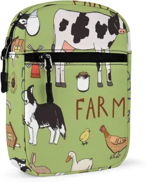 Farm Rooster Milk Cow Donkey Pig Sheep Cat Dog Rabbit on Green Adjustable Fanny Waist Pack Pouch, Waterproof Crossbody Runners Bag Wallet for Gym Hiking Fitness Women Men 6.1 x 2.2 x 7.9 inch