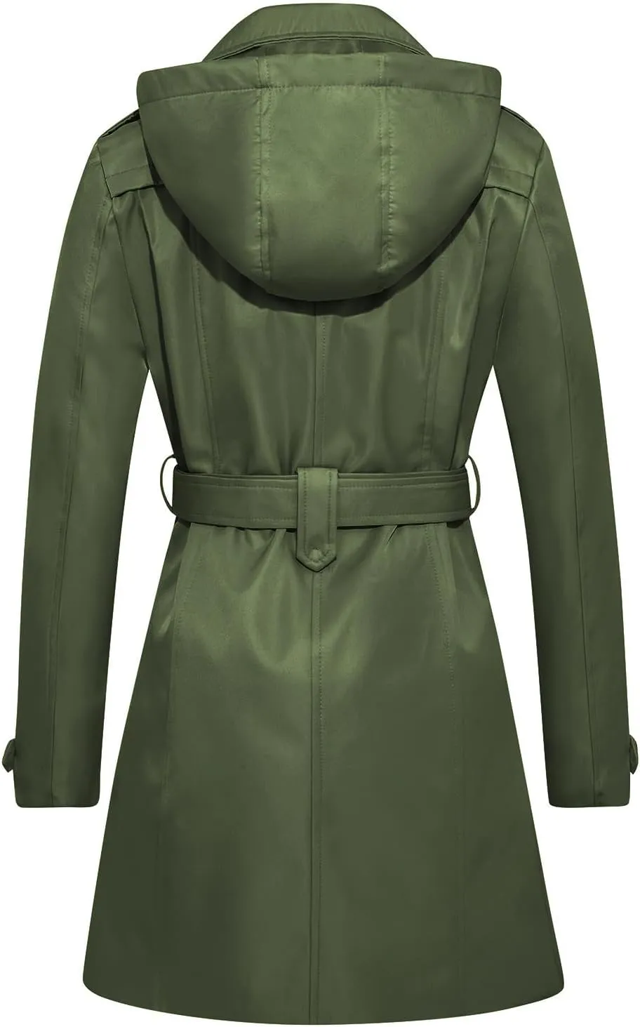 FARVALUE Women's Waterproof Trench Coat Double Breasted Windbreaker Classic Belted Lapel Overcoat with Removable Hood