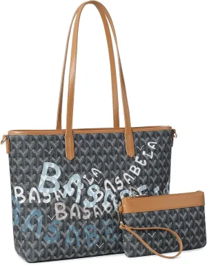 Fashion Handmade Large Faux Leather Laptop Tote Bag for Women, 15.6 inch Top Handle Satchel Handbag with Luggage Strap Wallet