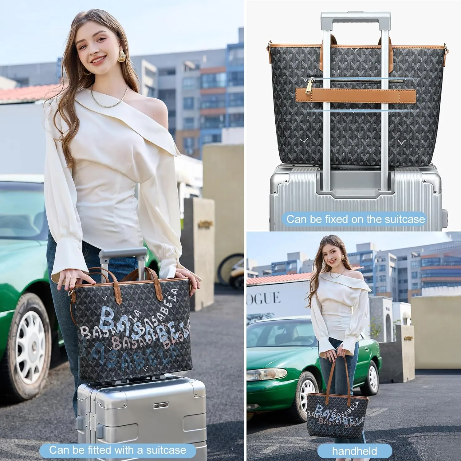 Fashion Handmade Large Faux Leather Laptop Tote Bag for Women, 15.6 inch Top Handle Satchel Handbag with Luggage Strap Wallet