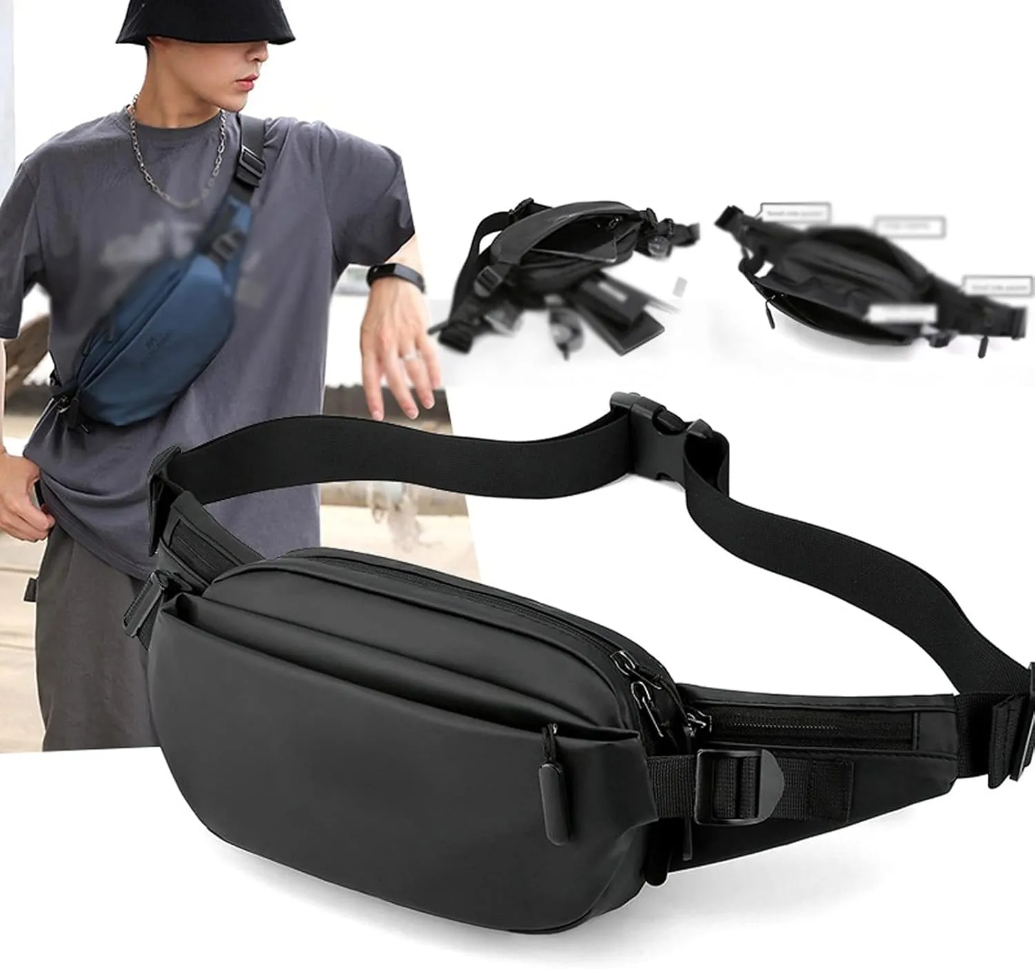 Fashion Waist Packs Men's Waist Bag Fashion Chest Pack Outdoor Sports Belt Bag for Waterproof Men Waist Bags Fanny Pack(Dark Gray)