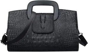 Fashion Women Flap Tote Top-Handle Handbag Crocodile Pattern Leather Clutch Purse Shoulder Crossbody