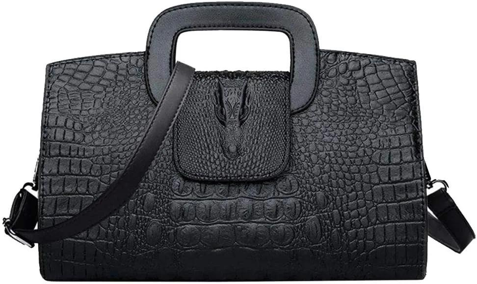 Fashion Women Flap Tote Top-Handle Handbag Crocodile Pattern Leather Clutch Purse Shoulder Crossbody