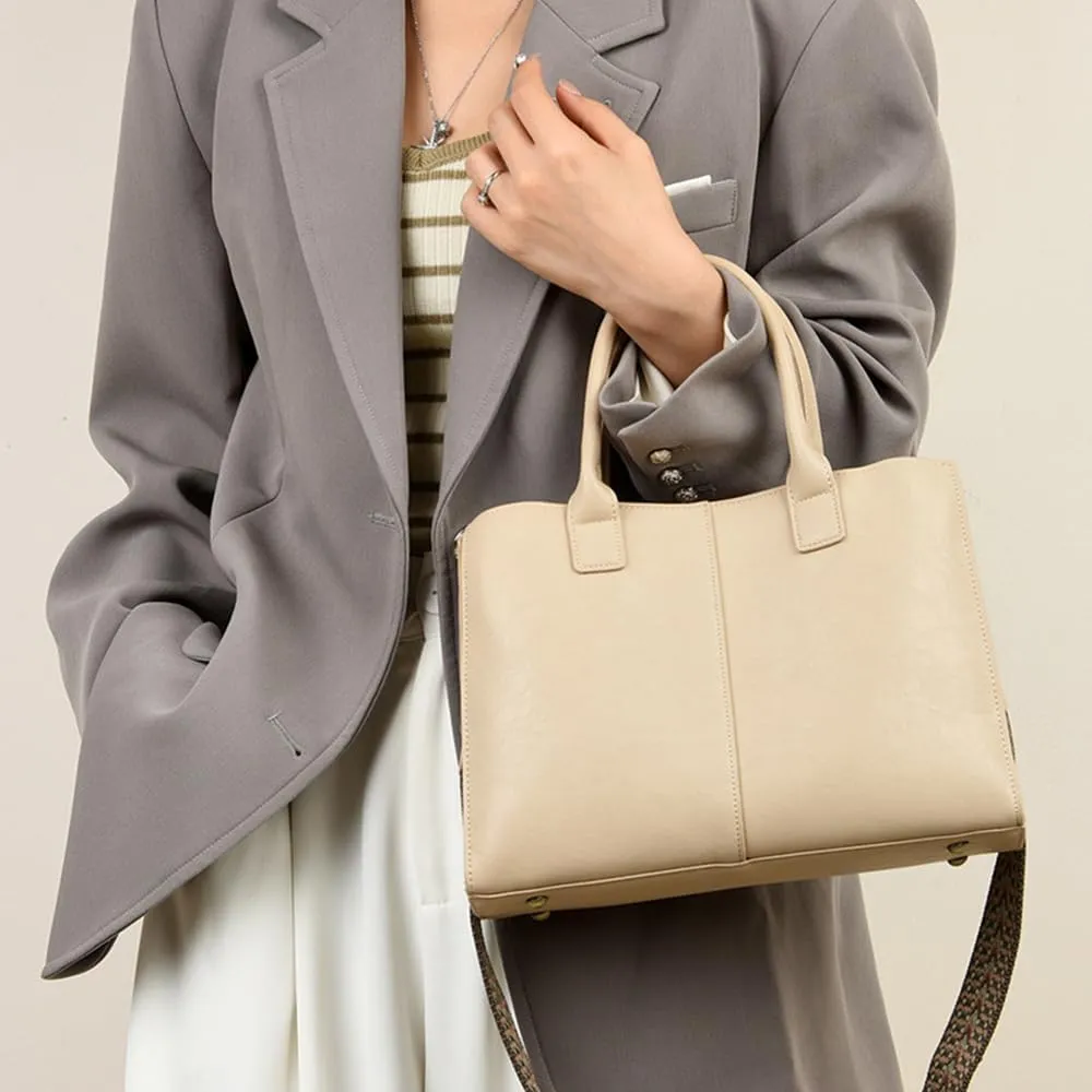 Fashion Women’s Top Handle Crossbody Bag - Stylish Beige Tote Satchel Shoulder Purse