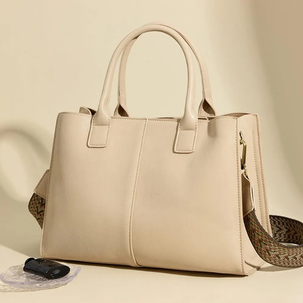 Fashion Women’s Top Handle Crossbody Bag - Stylish Beige Tote Satchel Shoulder Purse