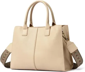 Fashion Women’s Top Handle Crossbody Bag - Stylish Beige Tote Satchel Shoulder Purse