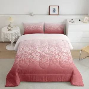Feelyou Ombre Comforter Set Full Size Kids Botanical Floral Printed Comforter for Boys Girls Teens Pink Ombre Effects Bedding Set Modern Duvet Set Abstract Art Design Quilt