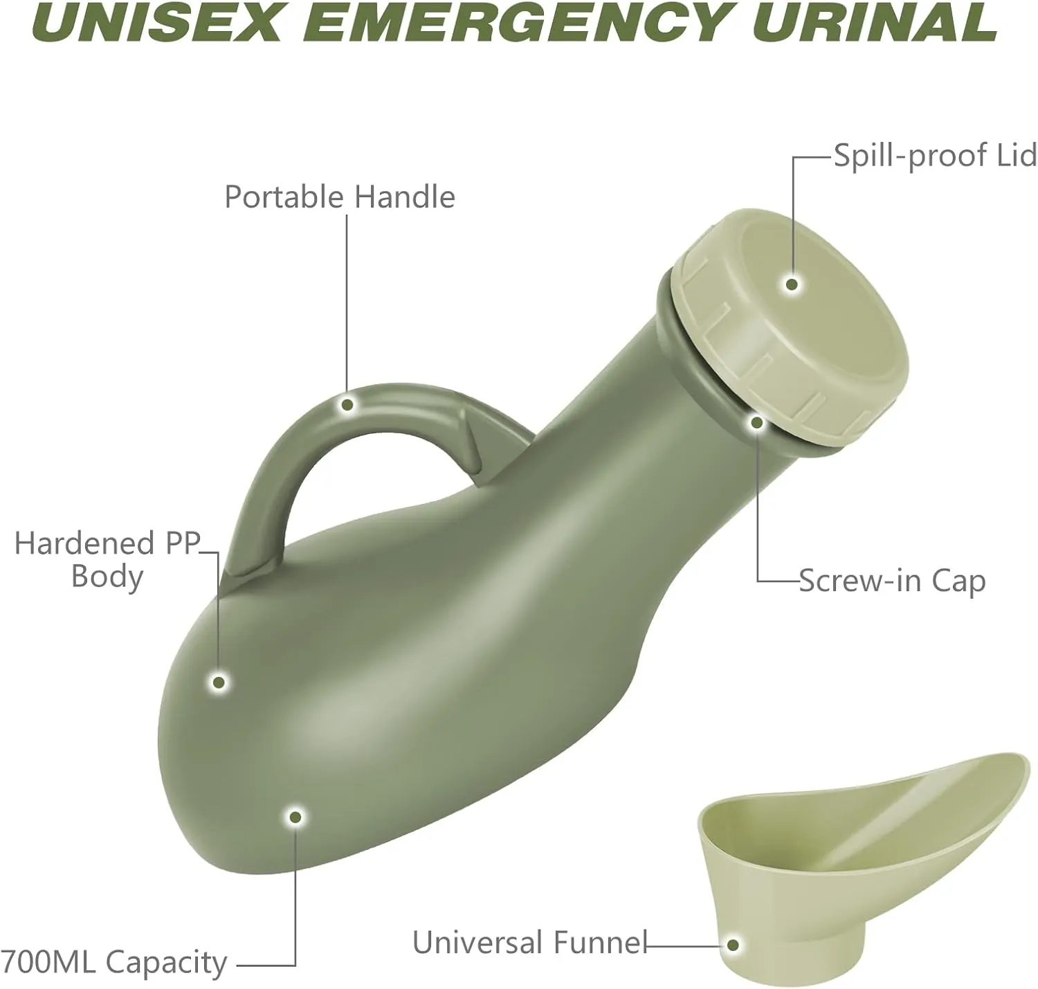Female Urinal Spill Proof 1000ML, Urinals for Men Spill Proof Nighttime, Unisex Pee Funnel, Portable Women's Urinal, Urination Device for Car Travel, Road Trip Essentials