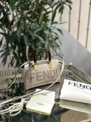 Fendi By The Way Mini Beige Leather Top Handle Bag