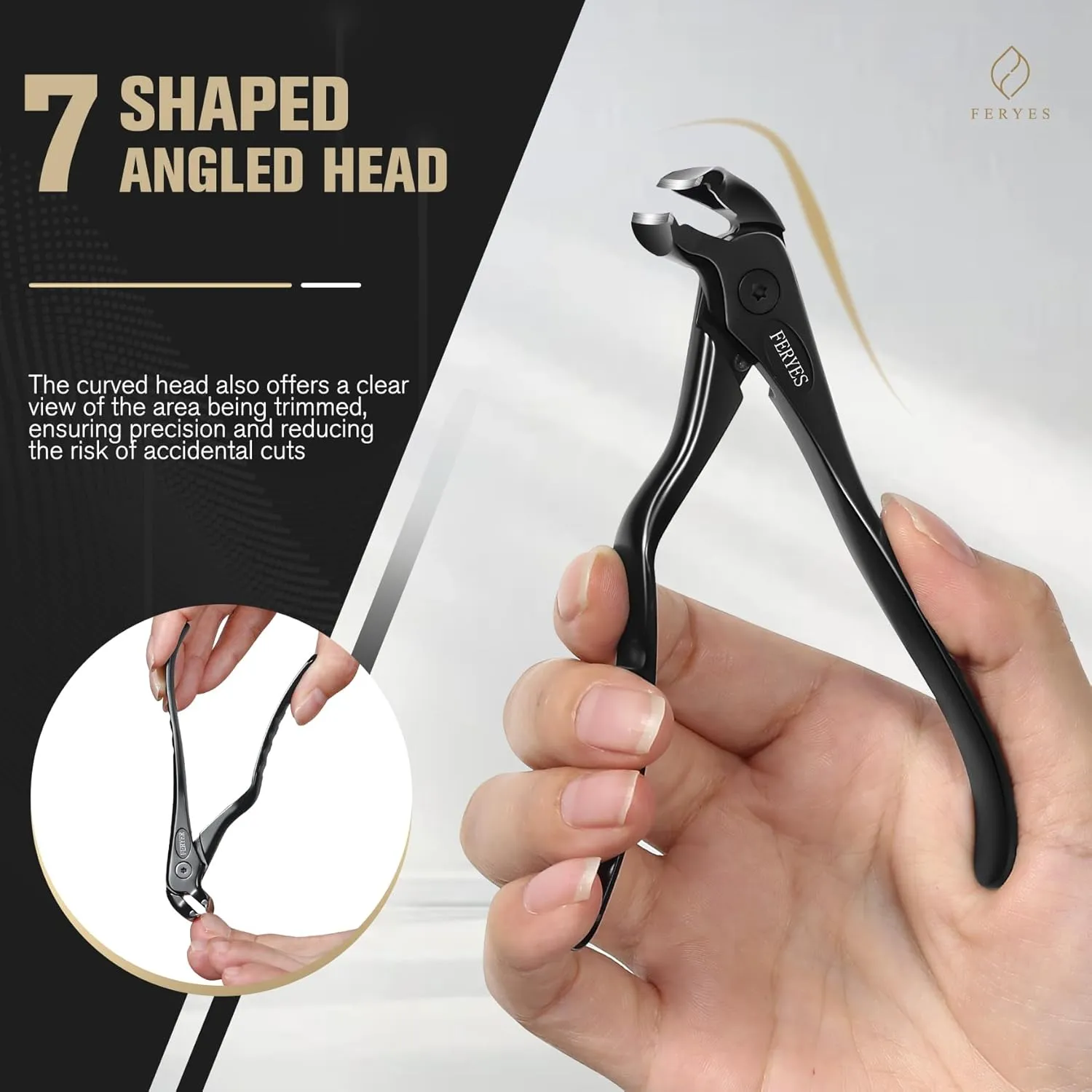 FERYES Ergonomic Non-Slip Long Handle Nail Clippers for Seniors, Unique Angled Head Curve Wide Jaw Opening Toenail Clipper with Catcher for Thick Toenails and Fingernails