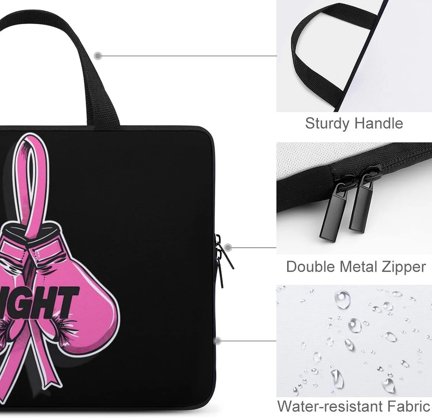Fight Breast Cancer Awareness Fighter Laptop Sleeve Portable Waterproof Computer Bag Pouch Handbag Protective Sleeve