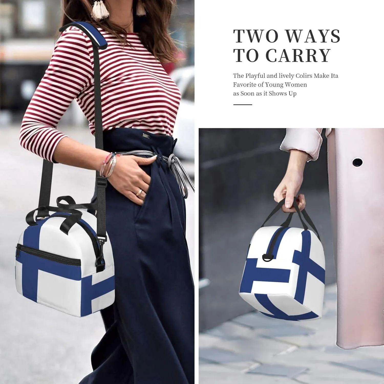 Finnish Flag Insulated Lunch Bag Lunch Box For Women Men Reusable Tote For Office Gym Outings
