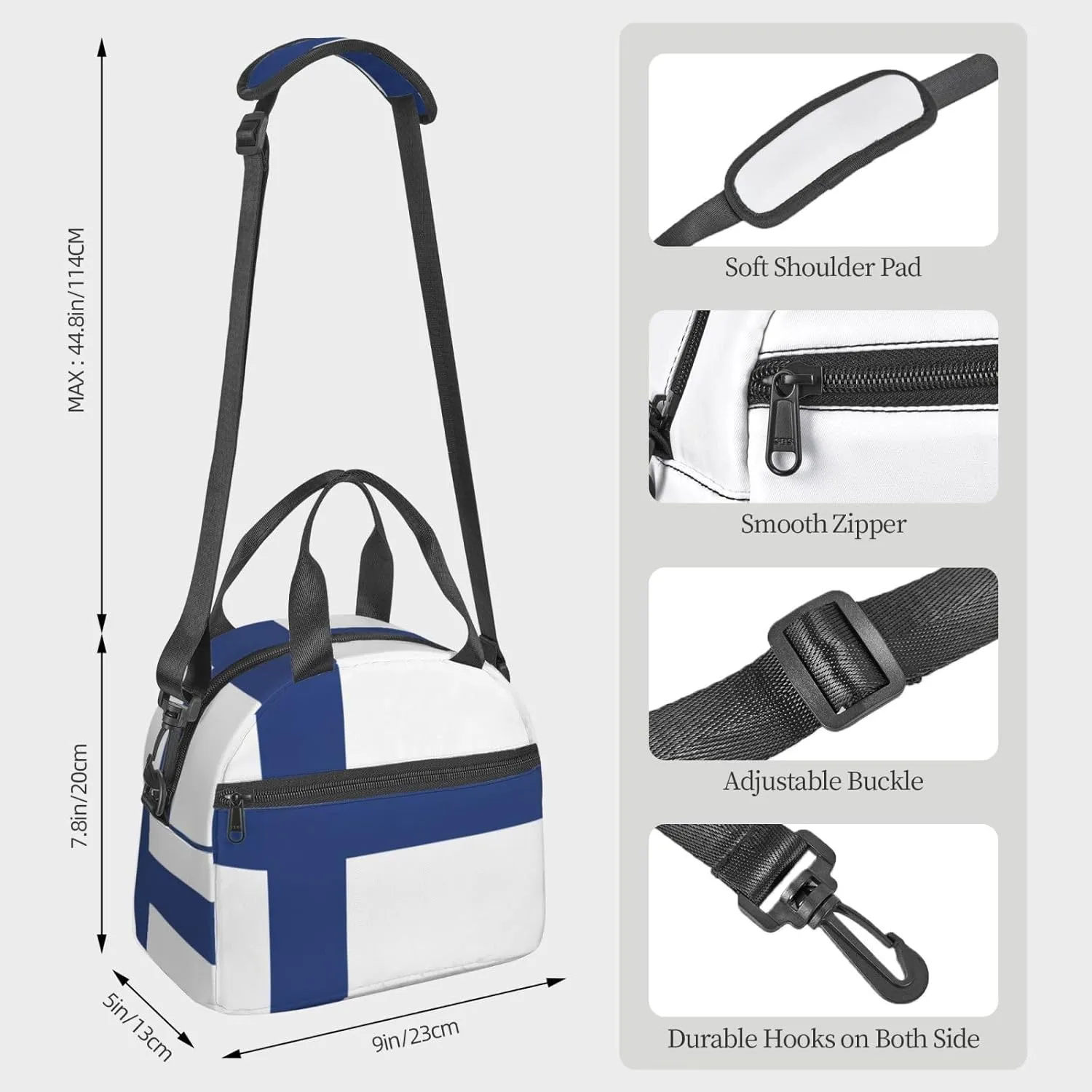 Finnish Flag Insulated Lunch Bag Lunch Box For Women Men Reusable Tote For Office Gym Outings