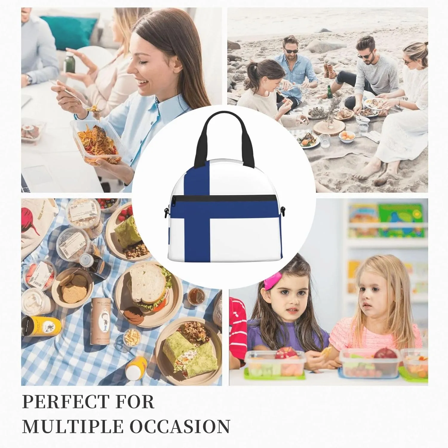 Finnish Flag Insulated Lunch Bag Lunch Box For Women Men Reusable Tote For Office Gym Outings