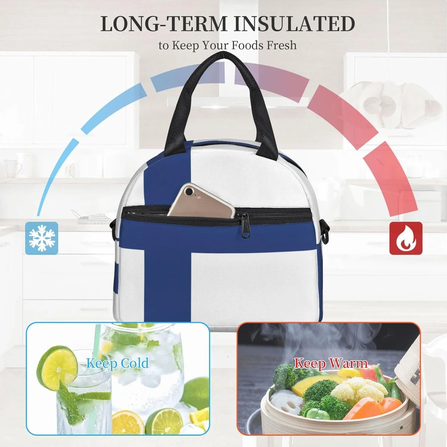 Finnish Flag Insulated Lunch Bag Lunch Box For Women Men Reusable Tote For Office Gym Outings