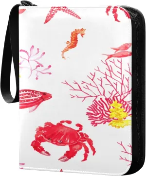 Fishes Frab Corals Pattern Card Binder, 4 Pockets Trading Card Binder Holder with 50 Sleeves Holder Album, Card Collection Binder Card Album Book for Football Basketball Baseball Games Sports Cards