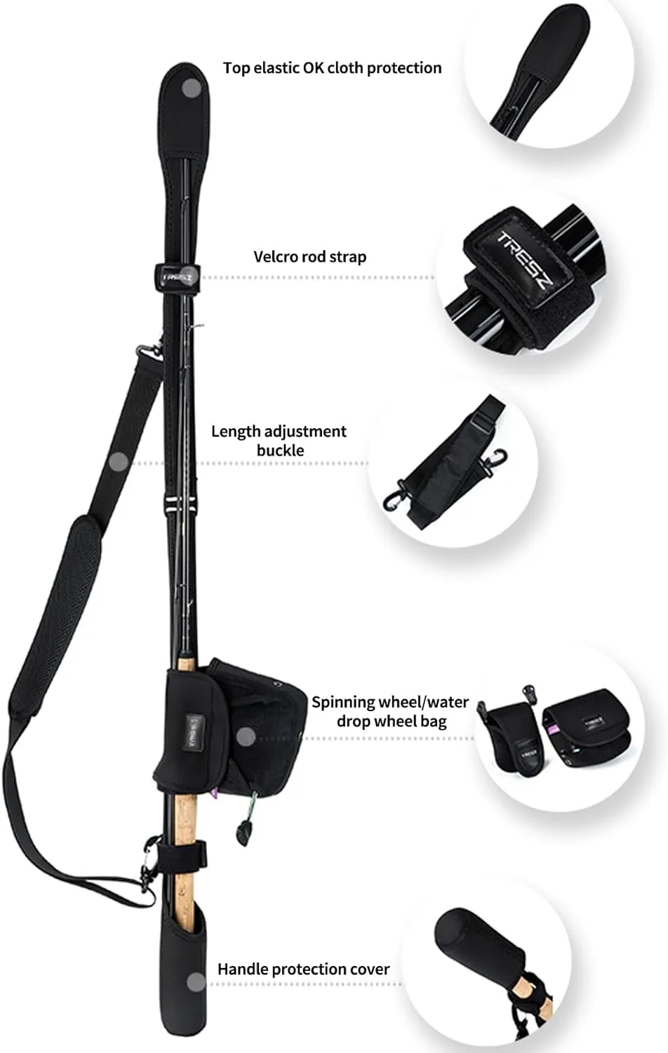 Fishing Rod Sleeve Adjustable Length Rod Sleeves Backable and Portable Fishing Pole Sleeve Travel Fishing Rod Bag Suitable for Any Model of Lure Fishing Reel