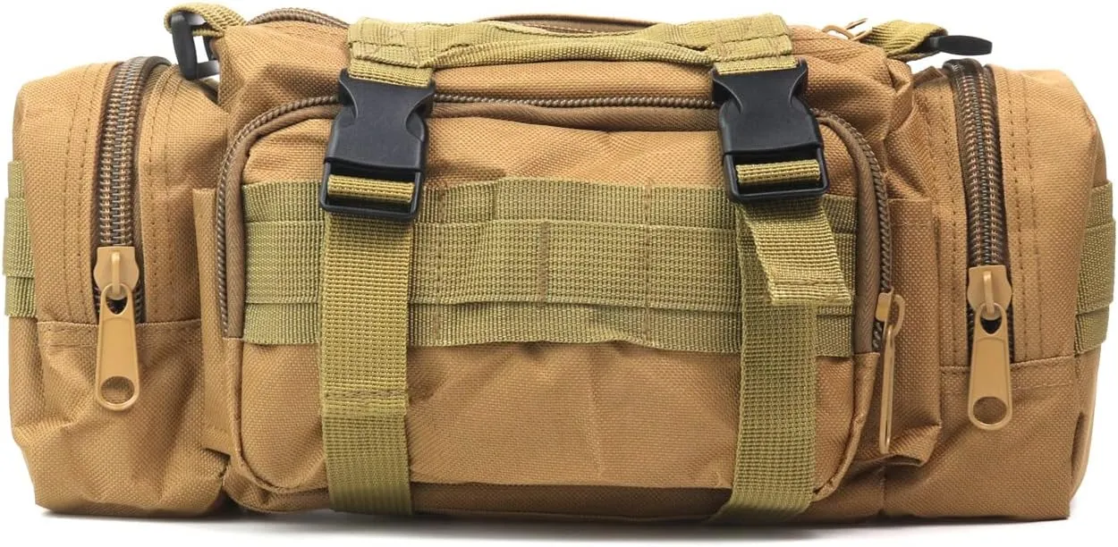 Fishing Tackle Bag with Rod Holder - Water-Resistant Waist Bag for Outdoor (Tan)