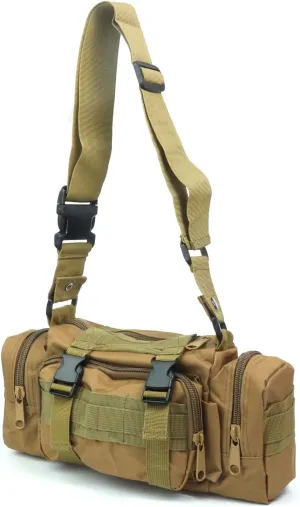 Fishing Tackle Bag with Rod Holder - Water-Resistant Waist Bag for Outdoor (Tan)