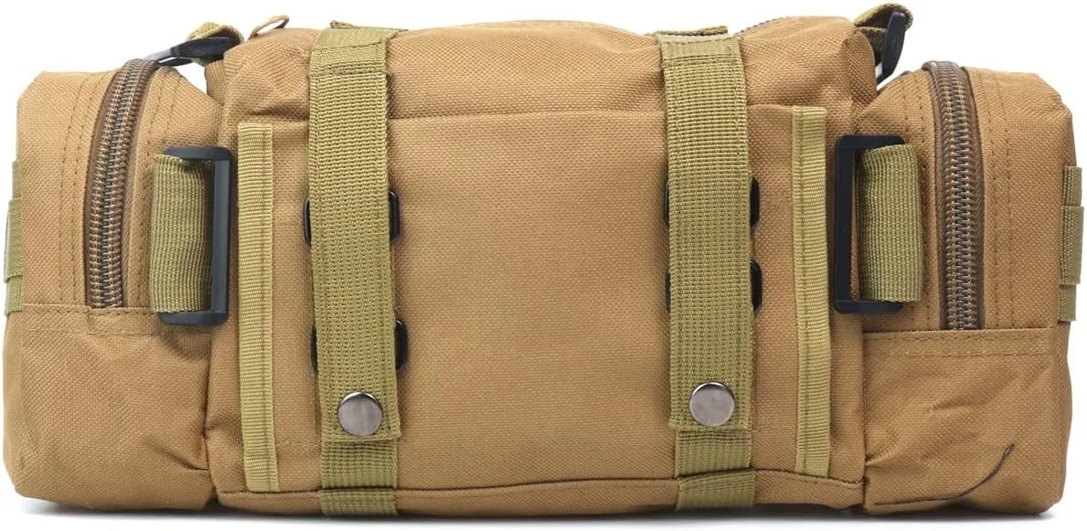 Fishing Tackle Bag with Rod Holder - Water-Resistant Waist Bag for Outdoor (Tan)