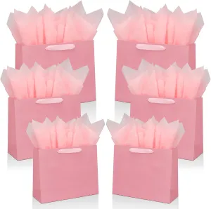 FISHLONO Pink Gift Bags Bundle in Different Sizes(4 Small 8.7'', 4 Medium 10.6'', 4 Large 12.6'') Gift Bags with Tissue Paper, Pink Kraft Paper Bags for Wedding, Graduations, Birthdays, Shopping (12)