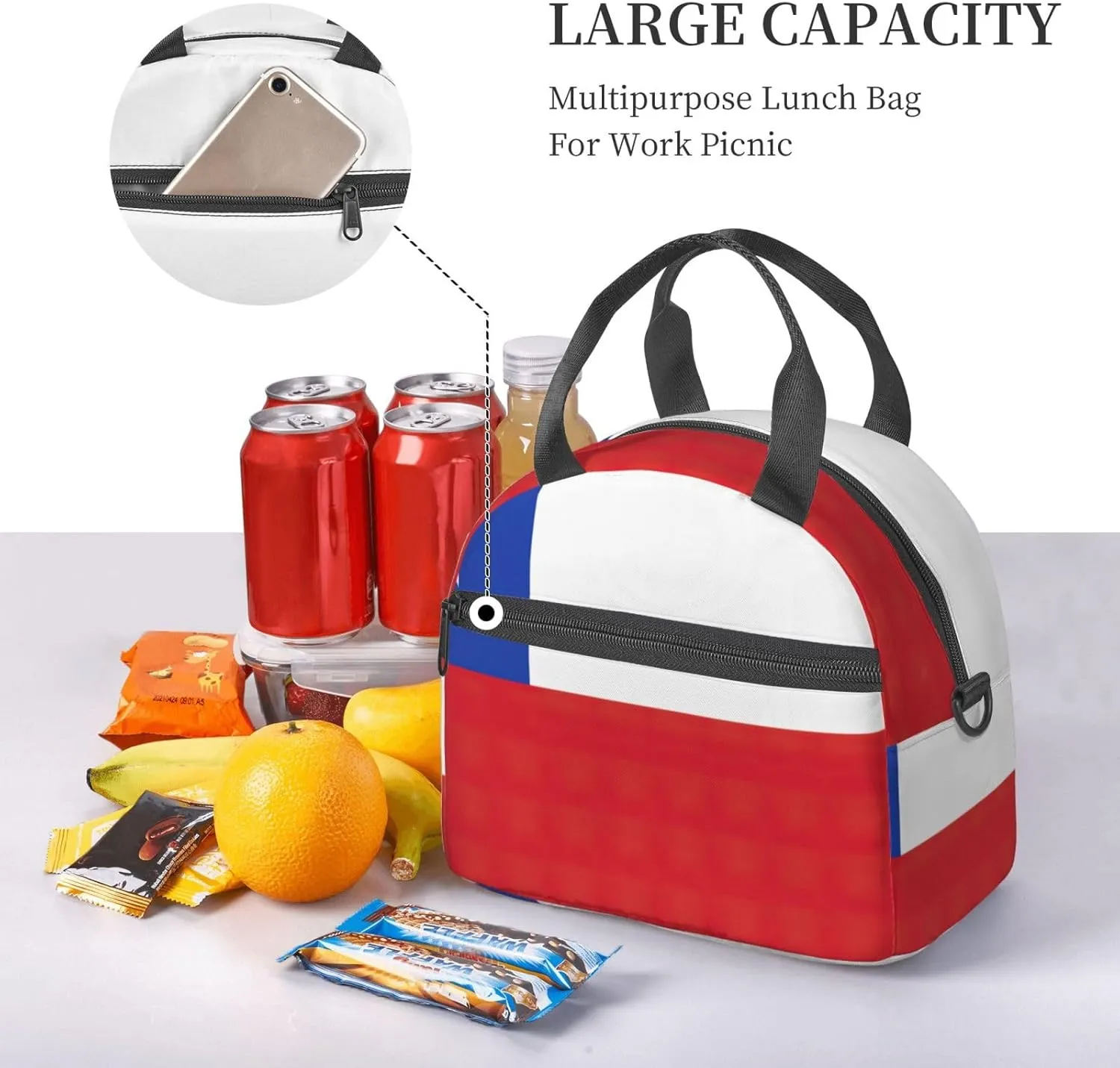 Flag Of Chile Insulated Lunch Bag Lunch Box For Women Men Reusable Tote For Office Gym Outings