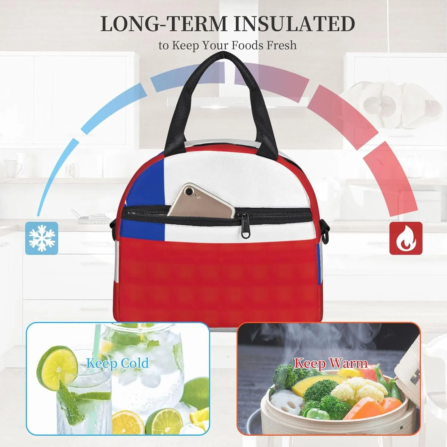 Flag Of Chile Insulated Lunch Bag Lunch Box For Women Men Reusable Tote For Office Gym Outings