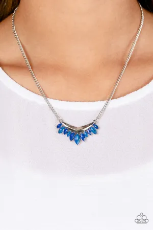 Flash of Fringe - Blue - Marquise Cut Gem Paparazzi Short Necklace