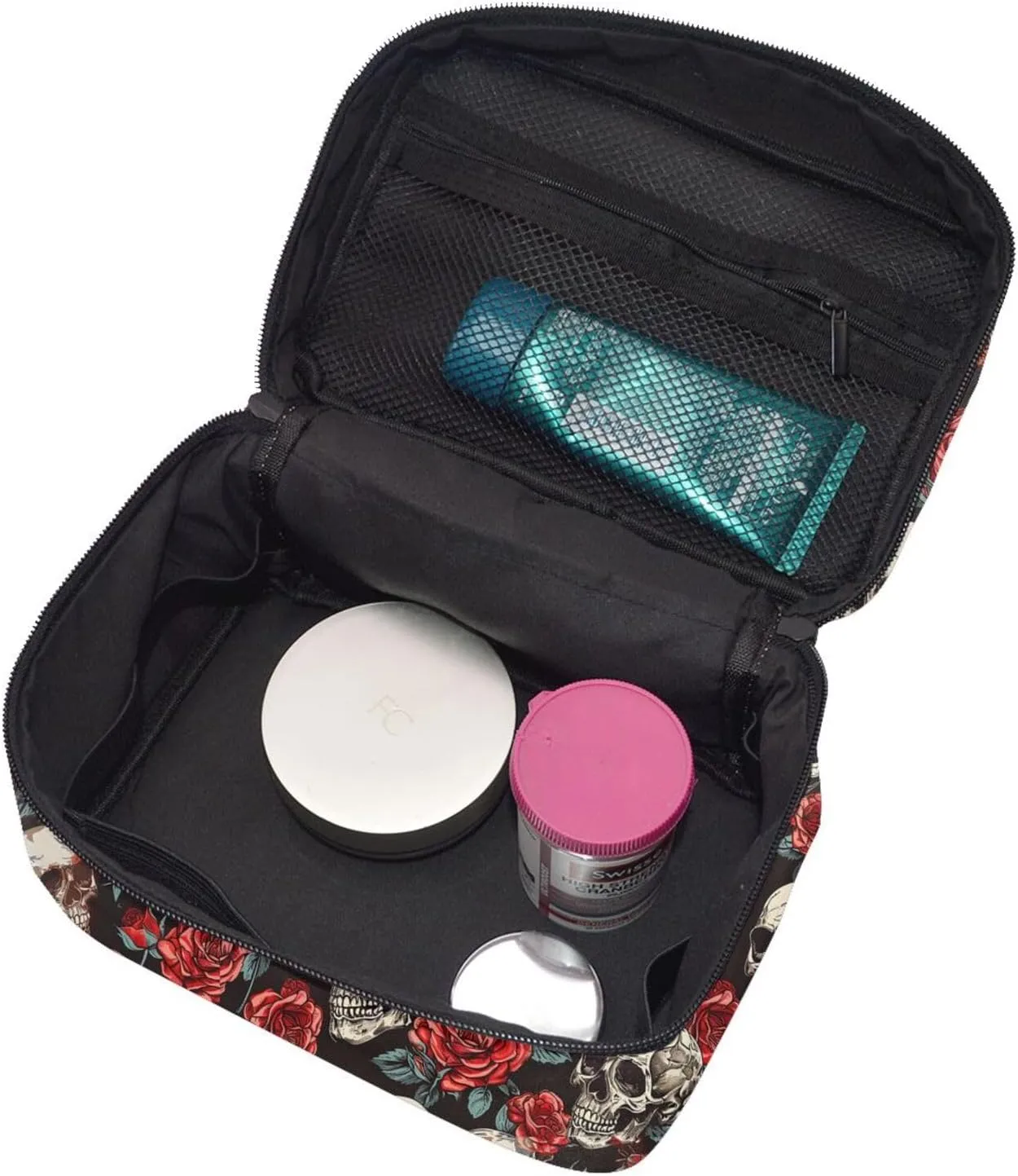 Floral Rose Skull Makeup Bag for Women Travel Cosmetic Bag Large Makeup Case Portable Toiletry Skincare Organizer Bag
