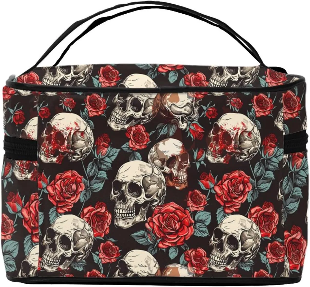 Floral Rose Skull Makeup Bag for Women Travel Cosmetic Bag Large Makeup Case Portable Toiletry Skincare Organizer Bag