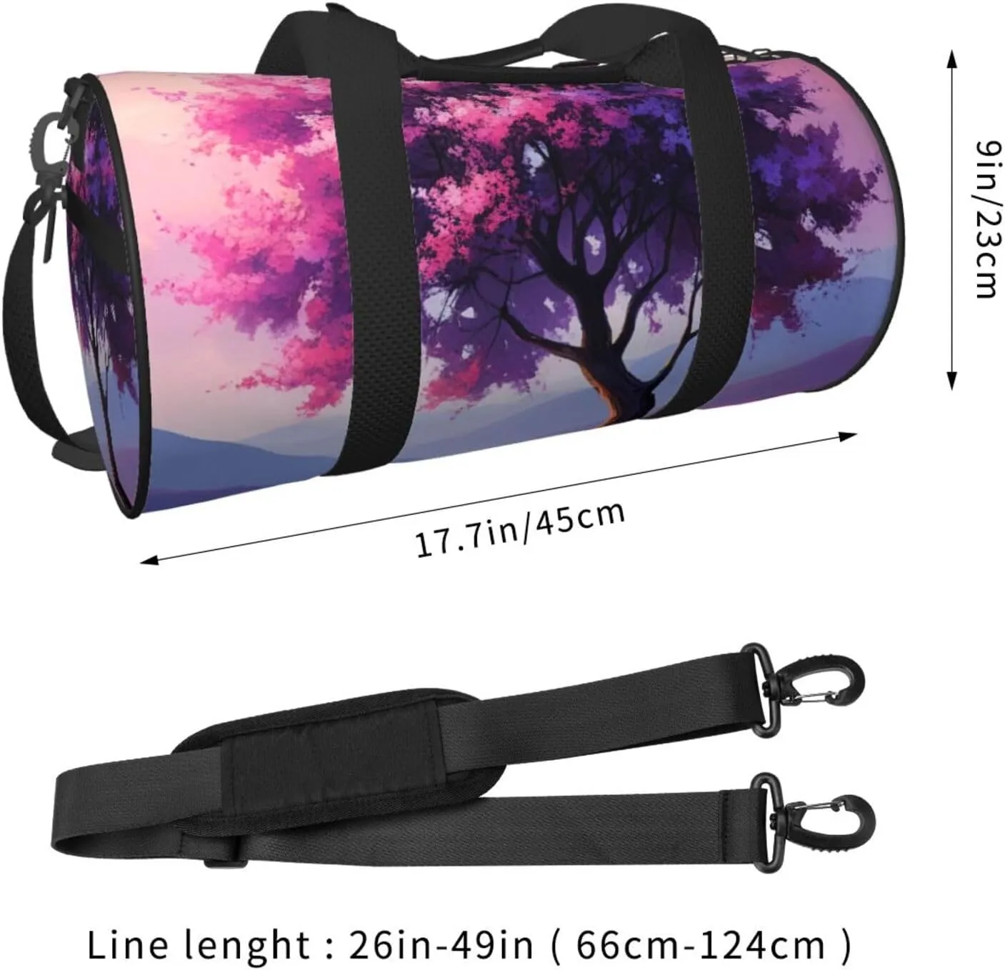 Floral Tree Printed Travel Bag,Round Personal Item Storage bag,Foldie Duffel Bag for Traveling Vacation,Fitness,Sports