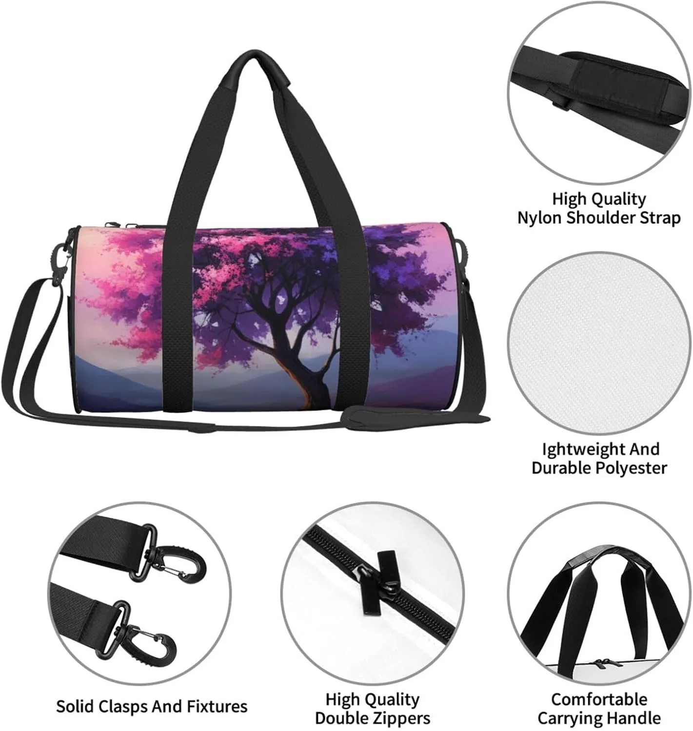Floral Tree Printed Travel Bag,Round Personal Item Storage bag,Foldie Duffel Bag for Traveling Vacation,Fitness,Sports