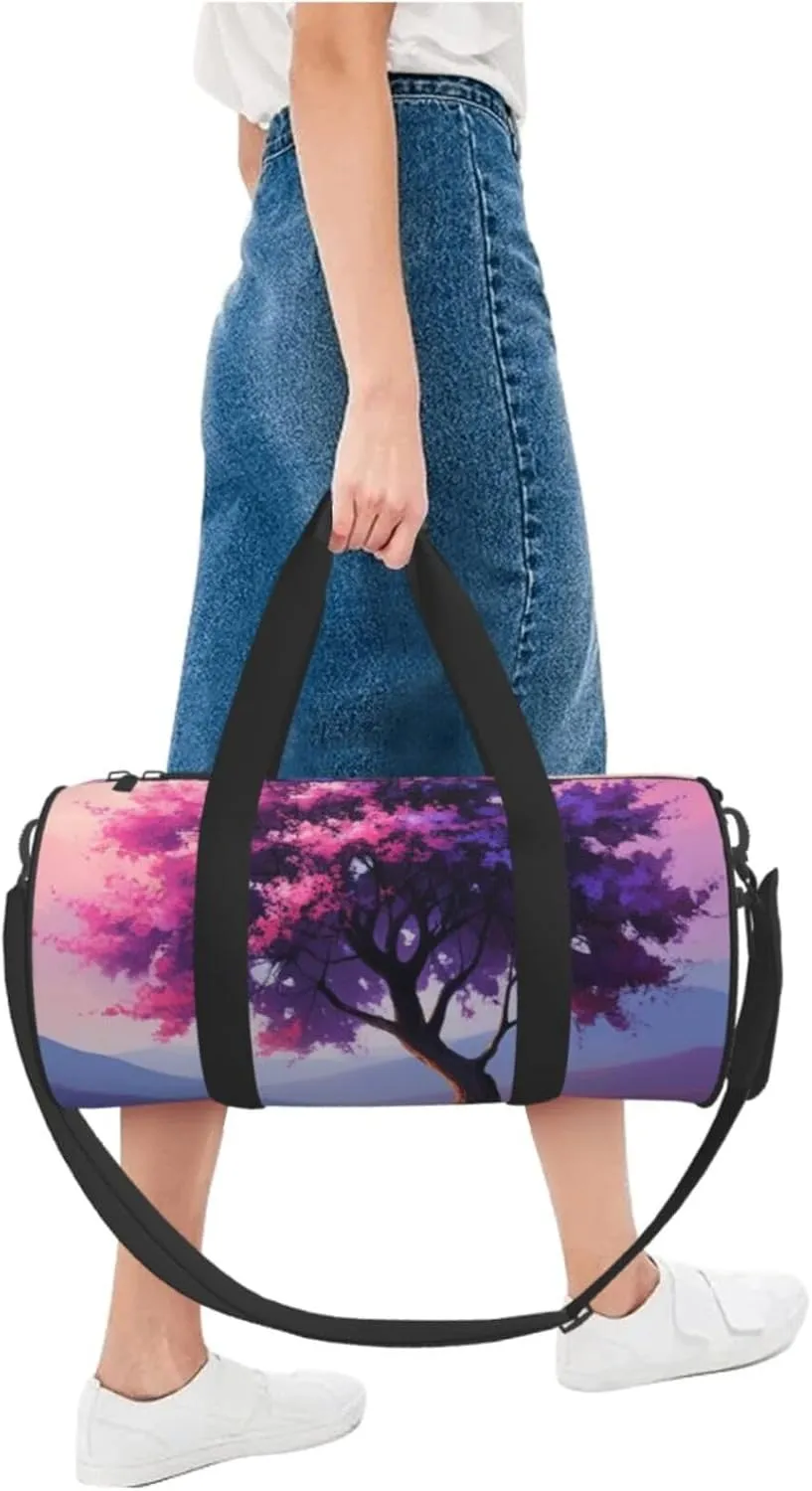 Floral Tree Printed Travel Bag,Round Personal Item Storage bag,Foldie Duffel Bag for Traveling Vacation,Fitness,Sports