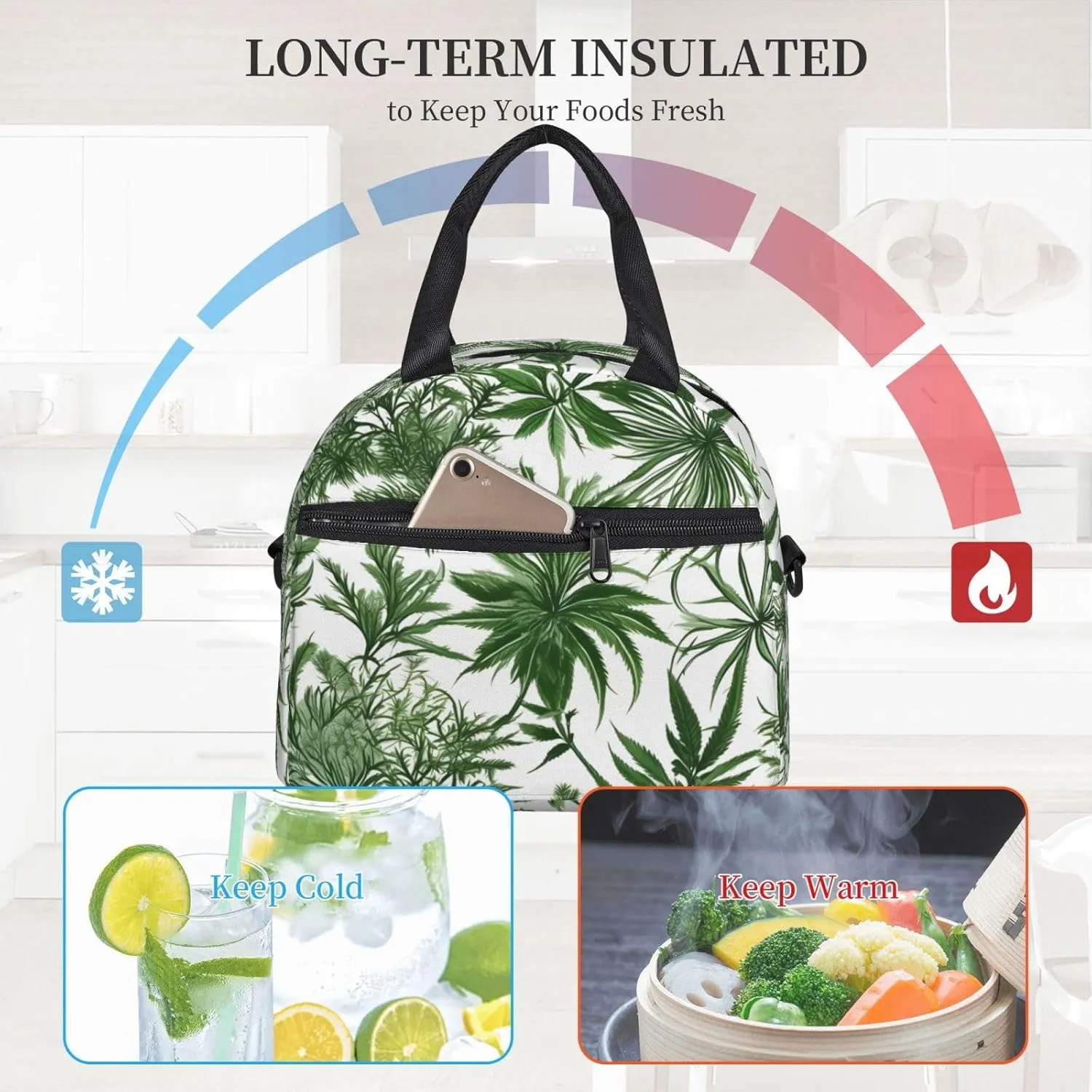 Flowering Herbs And Herbaceous Plants Insulated Lunch Tote Bag Lunch Box For Women Men, Reusable Good For Daily Work Outings