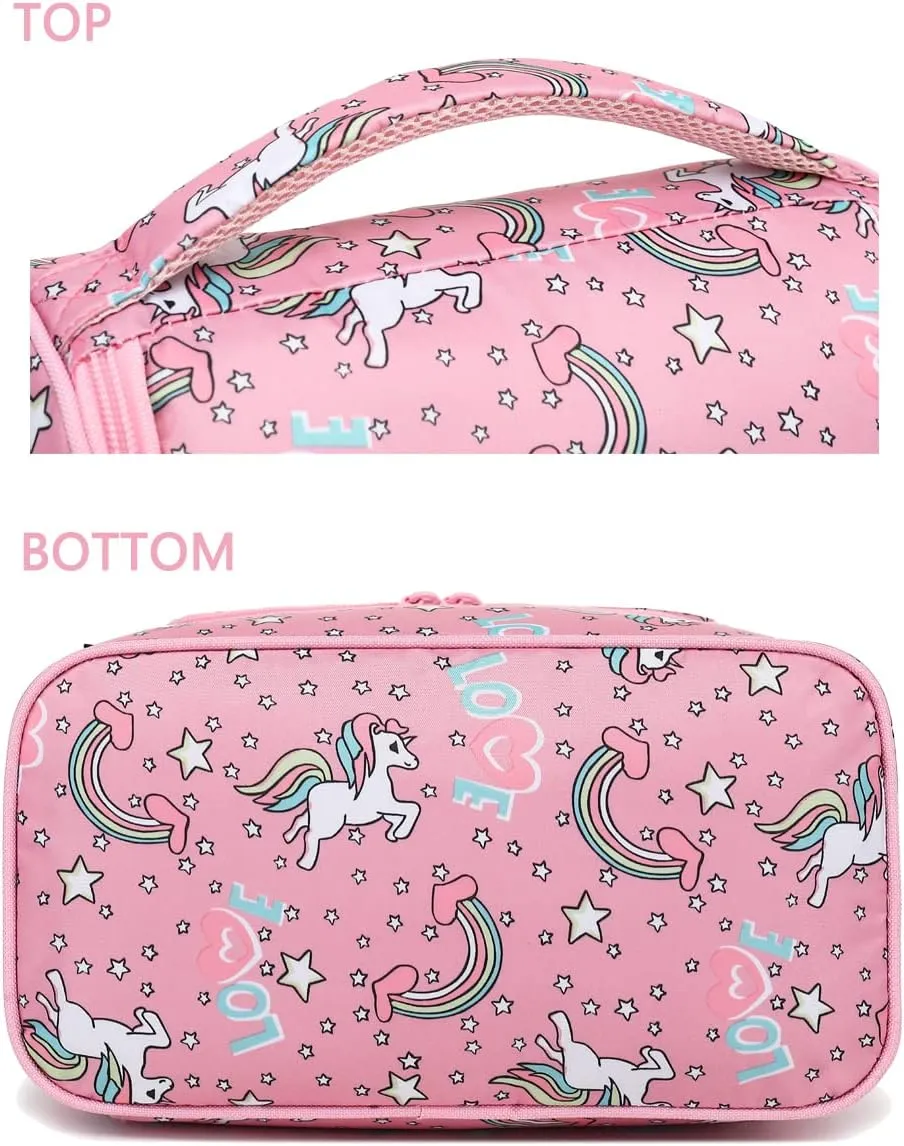 FlowFly Double Decker Cooler Insulated Lunch Bag Large Tote for Boys, Girls, Men, Women, With Adjustable Strap (Red-Unicorn)