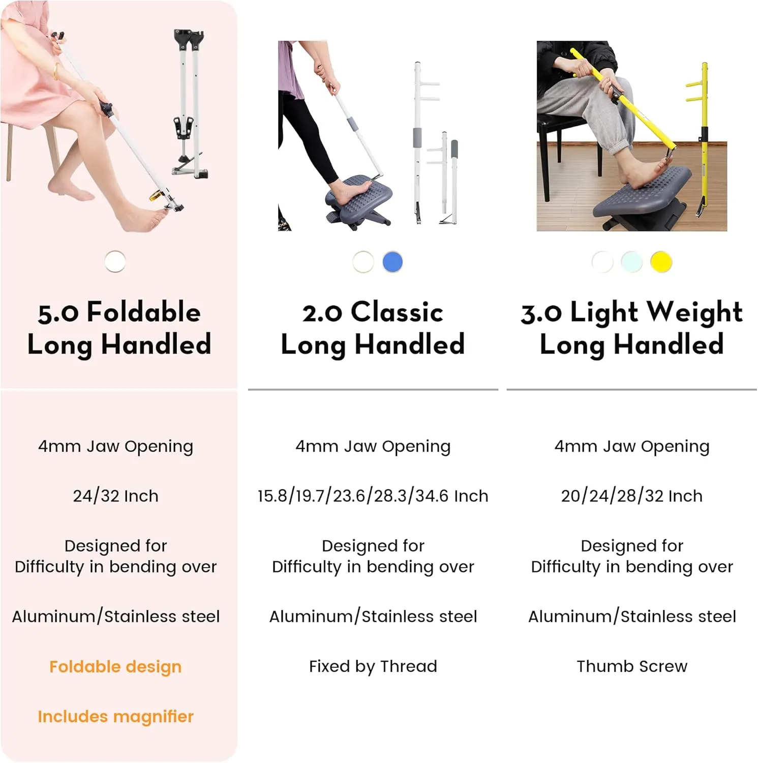 Foldable Long Handle Toenail Clippers Scissors, Include Magnifier, Foldable Handle, Wide Jaw Opening, Design for Seniors, Overweight, Hip and Waist Patients | Easy to Carry (With Magnifier, 24Inch)