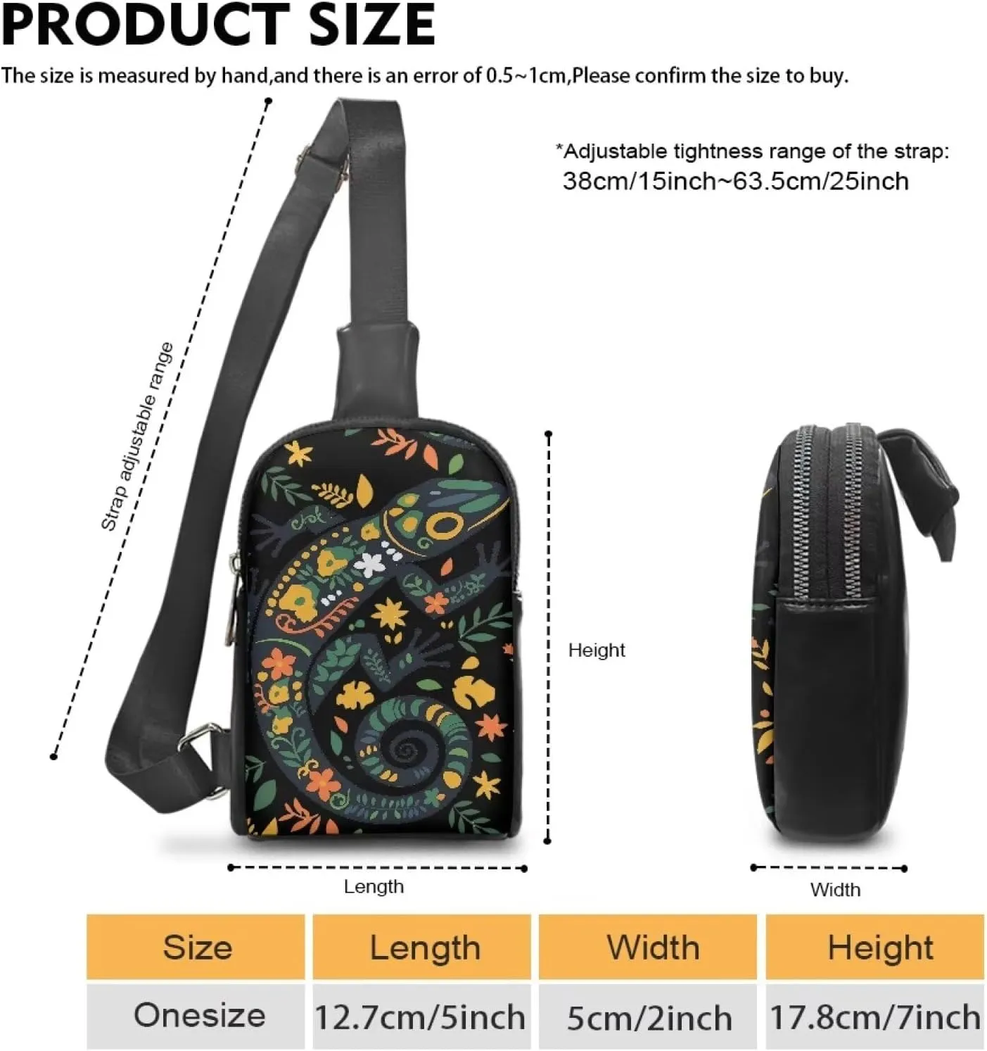 Folk Lizard Floral Fanny Packs for Women, Animals Crossbody Sling Bag PU Leather Bum Belt Bags, Sling Backpack for Travel, Cycling, Hiking