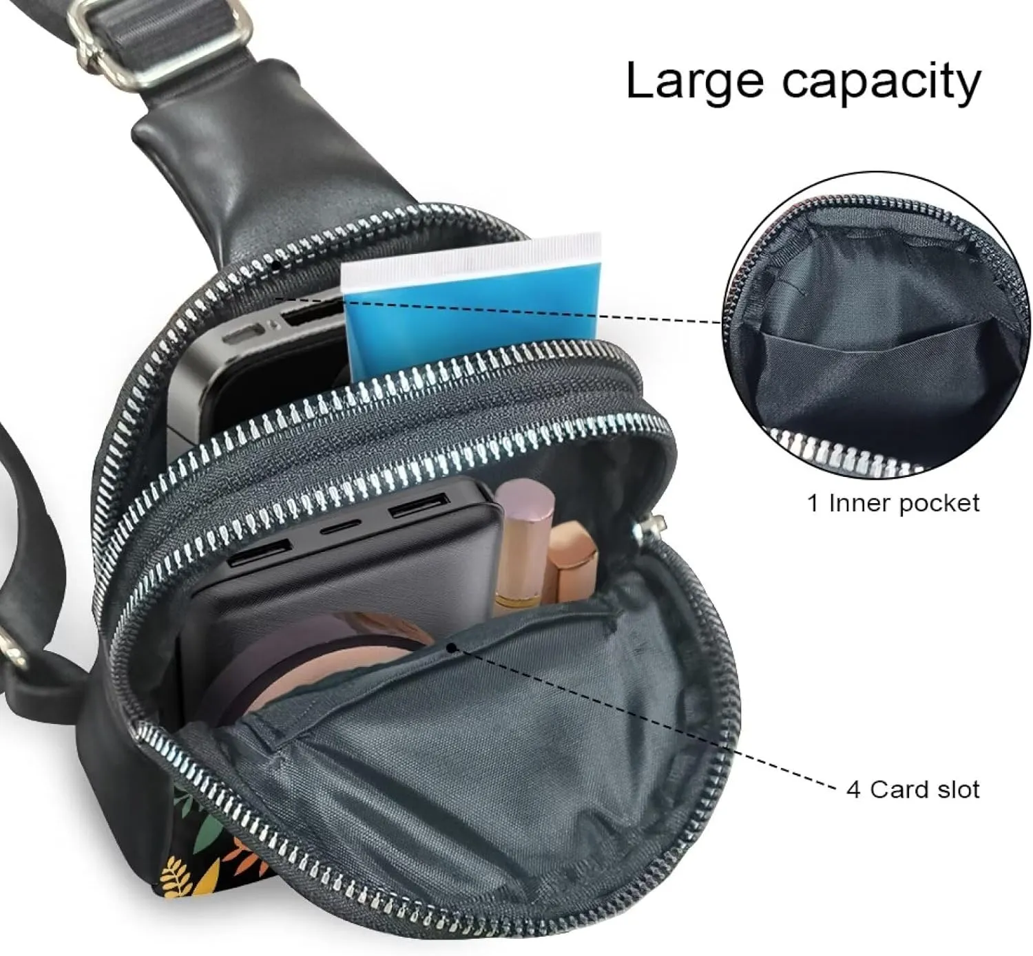 Folk Lizard Floral Fanny Packs for Women, Animals Crossbody Sling Bag PU Leather Bum Belt Bags, Sling Backpack for Travel, Cycling, Hiking