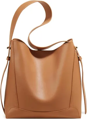 FOXLOVER Cowhide Bucket Shoulder Top-Handle Handbags for Women Large Size with Inner Bag