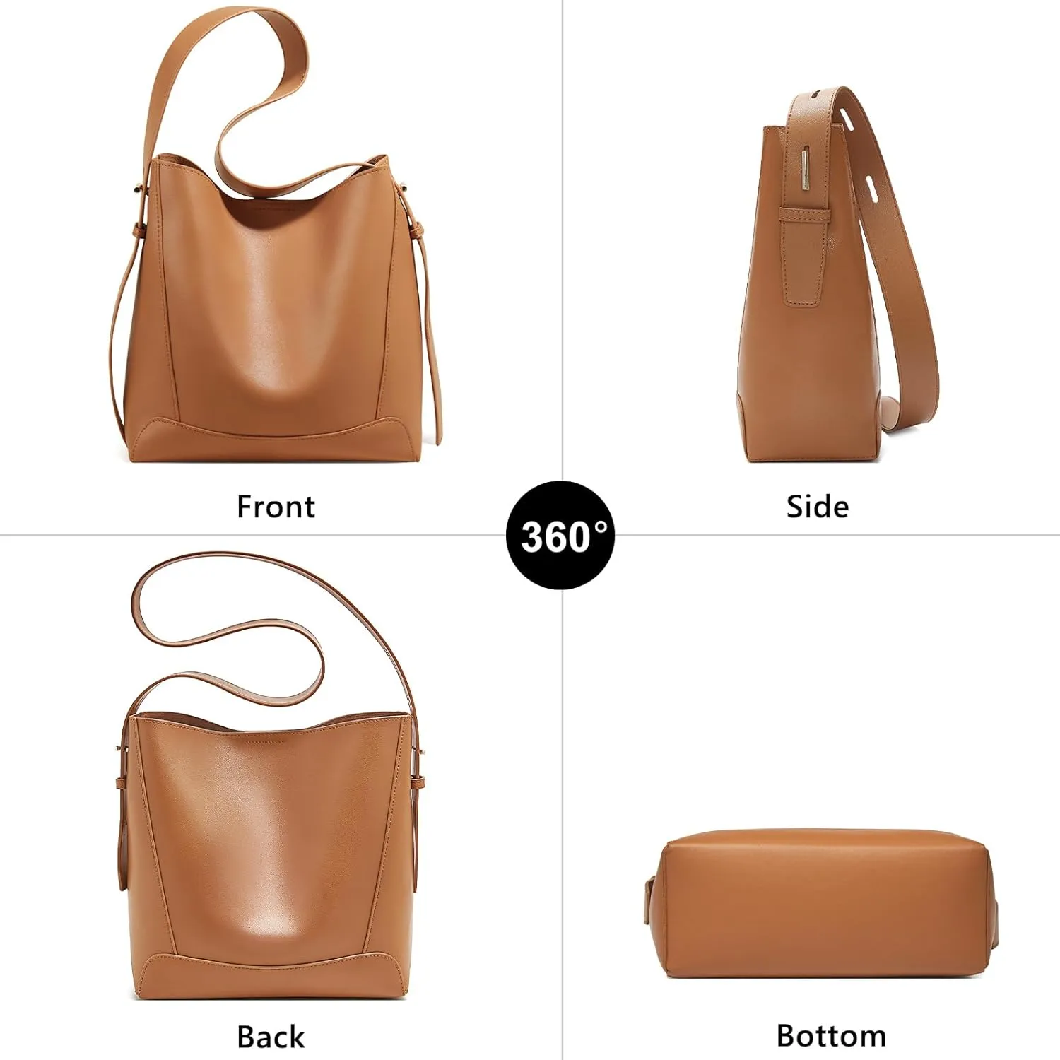 FOXLOVER Cowhide Bucket Shoulder Top-Handle Handbags for Women Large Size with Inner Bag