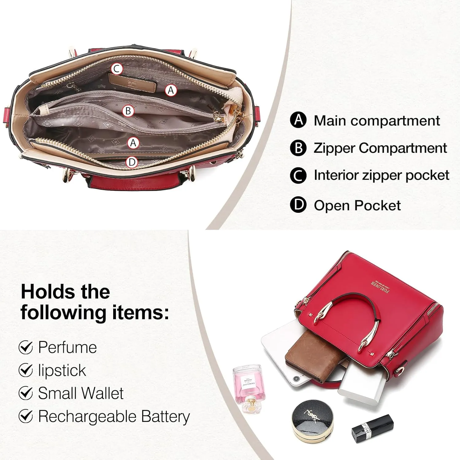 FOXLOVER Crossbody Bags for Women Satchel Handbags Medium Size Women's Top-Handle Shoulder Handbag with Zipper Pocket