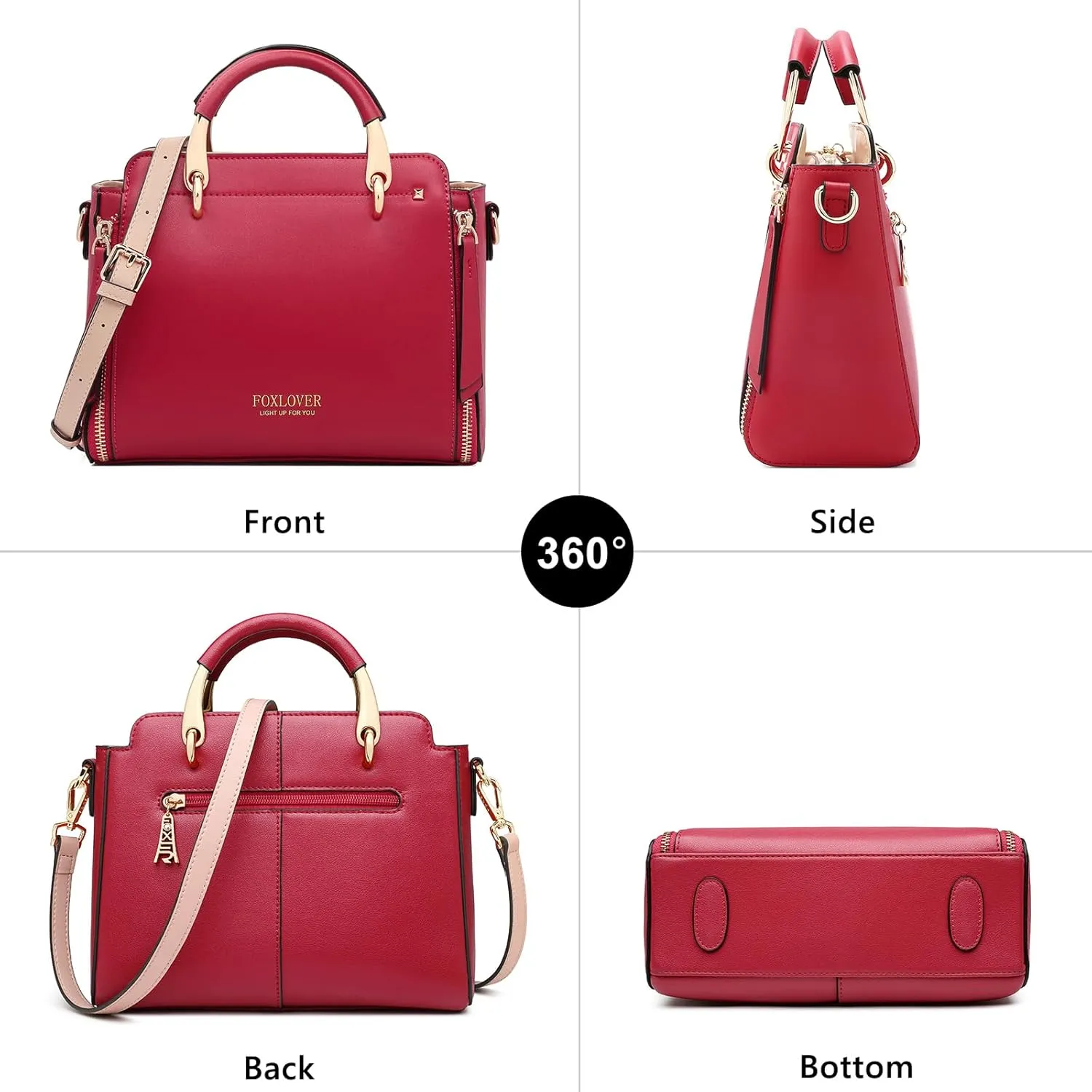 FOXLOVER Crossbody Bags for Women Satchel Handbags Medium Size Women's Top-Handle Shoulder Handbag with Zipper Pocket