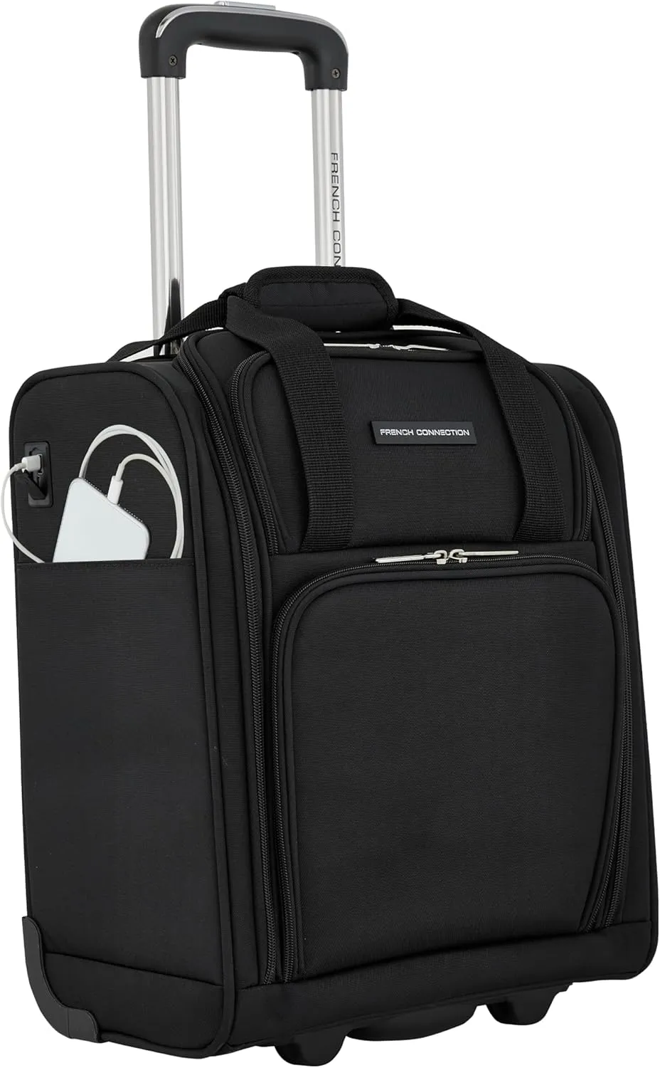 French Connection Underseat Carry-On Luggage USB-C Ports, Black, 16-inch