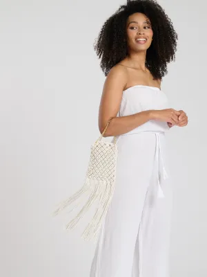 Fringe Detail Cross Body Chain Bag in White