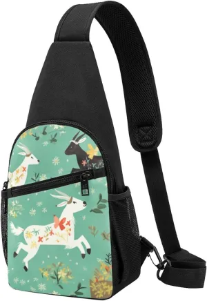 Frolic Goat Print Chest Bag, Shoulder Bag for Men and Women, Travel Hiking Bag, Black, One Size, Black, One Size