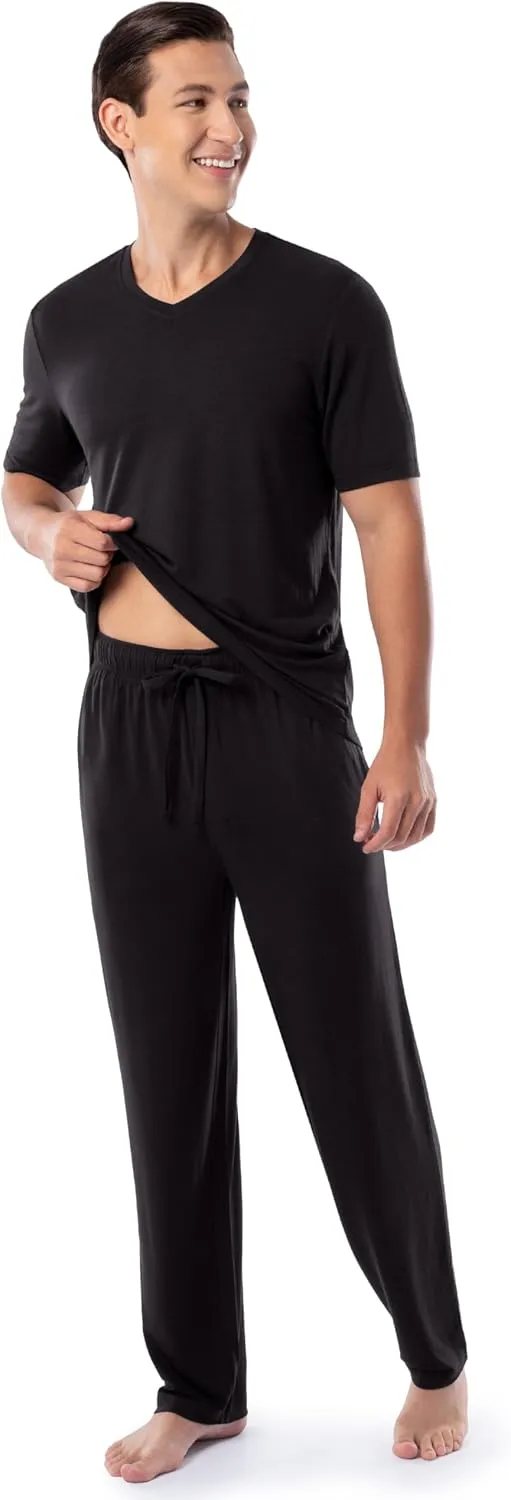 Fruit of the Loom Men's 360 Stretch Short Sleeve V-Neck Top and Pant Sleep Pajama Set