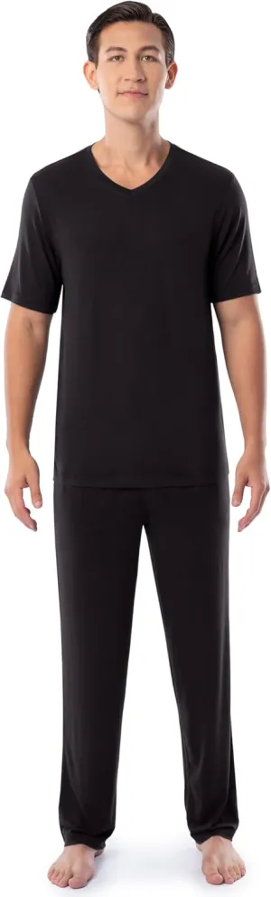 Fruit of the Loom Men's 360 Stretch Short Sleeve V-Neck Top and Pant Sleep Pajama Set