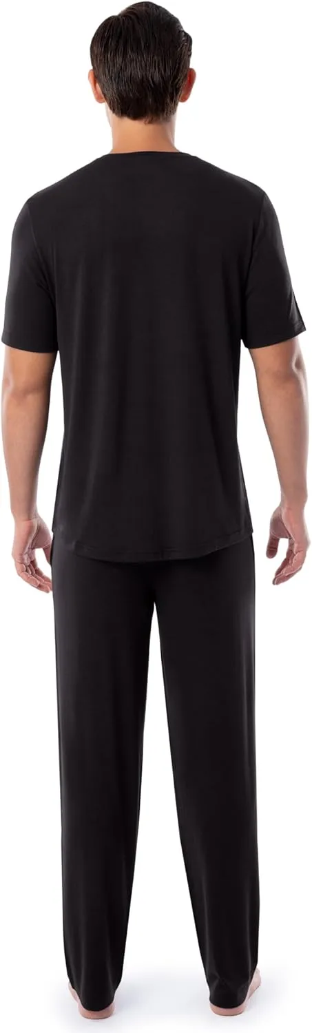 Fruit of the Loom Men's 360 Stretch Short Sleeve V-Neck Top and Pant Sleep Pajama Set