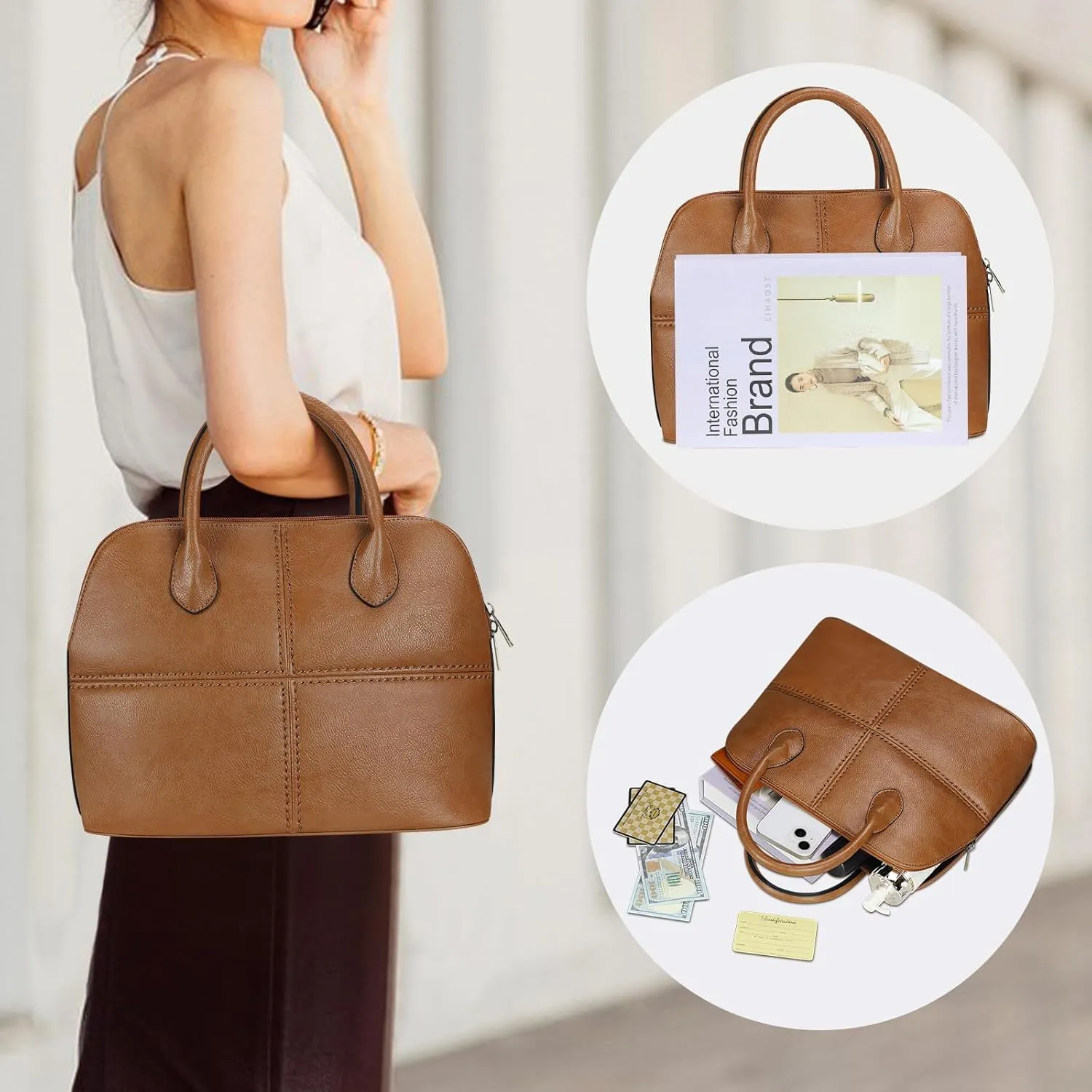 FUKUYIN Tote Purse for Women Medium Crossbody Bags Top Handle Dome Satchel Bag for Ladies Faxu Leather